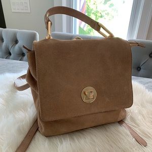 Suede nude backpack purse